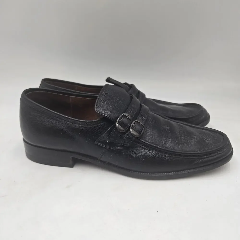 Men's Vintage Rare 1980's German Loafers Shoes Black Leather Double Monk Strap